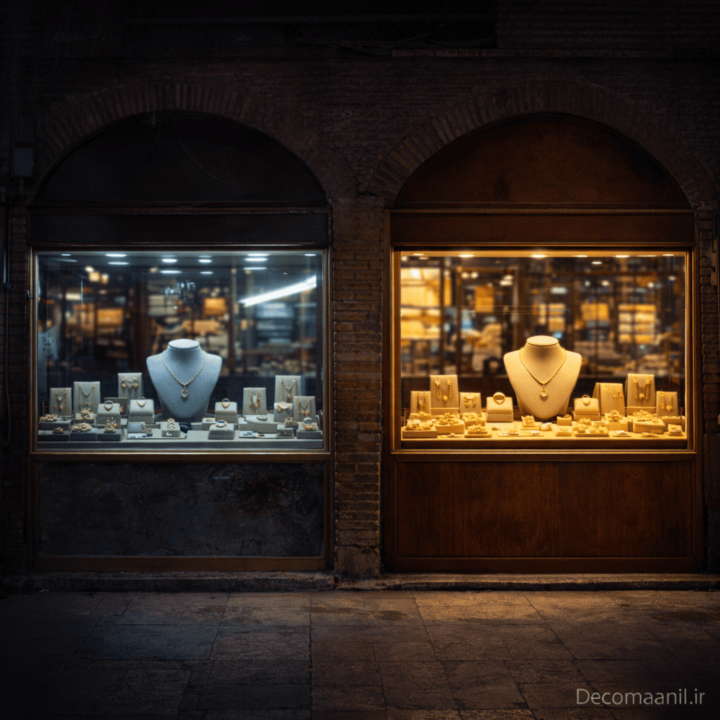 تاثیر نور در ویترین طلافروشی